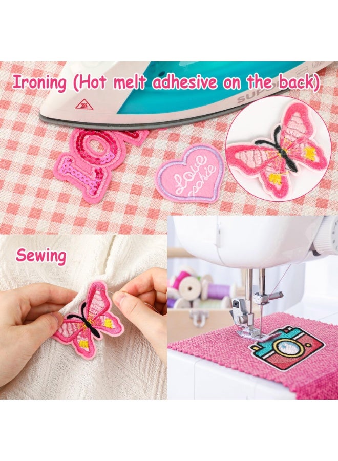 fantasize 36pcs Pink Embroidered Patches Random Assorted Styles Pink Theme Iron on Patches for Girls Western Cowgirl DIY Sew Applique Repair Patch Cute Preppy Sew on Patches for Backpacks Pants Clothes Jeans - Image 4